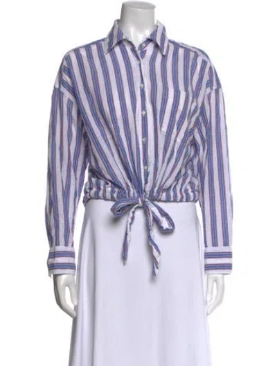 Pre-owned Xirena Striped Long Sleeve Blouse In White