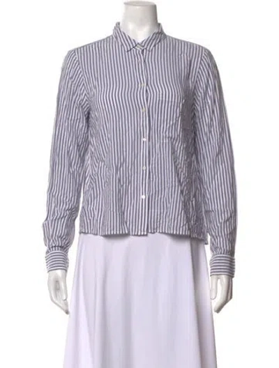 Pre-owned Xirena Striped Long Sleeve Blouse In White