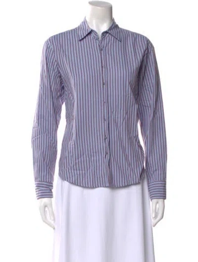 Pre-owned Xirena Striped Long Sleeve Button-up Top In Blue