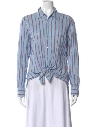 Pre-owned Xirena Striped Long Sleeve Button-up Top In Blue