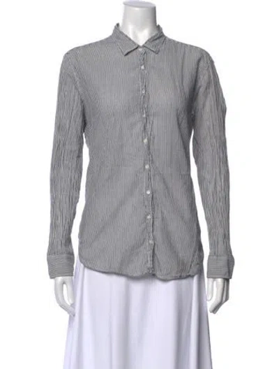 Pre-owned Xirena Striped Long Sleeve Button-up Top In Blue