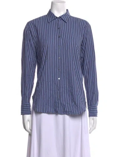 Pre-owned Xirena Striped Long Sleeve Button-up Top In Blue
