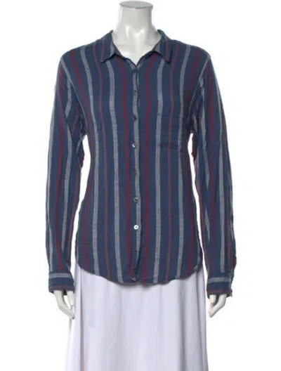 Pre-owned Xirena Striped Long Sleeve Button-up Top In Blue