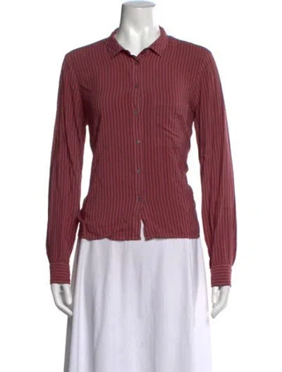 Pre-owned Xirena Striped Long Sleeve Button-up Top In Burgundy