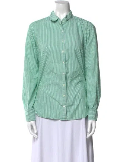 Pre-owned Xirena Striped Long Sleeve Button-up Top In Green