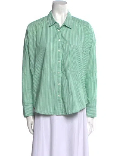 Pre-owned Xirena Striped Long Sleeve Button-up Top In Green