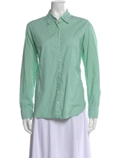 Pre-owned Xirena Striped Long Sleeve Button-up Top In Green
