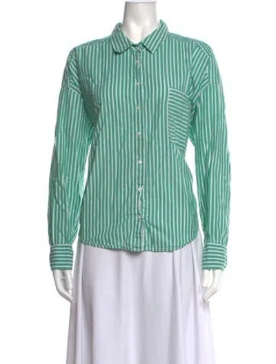 Pre-owned Xirena Striped Long Sleeve Button-up Top In Green