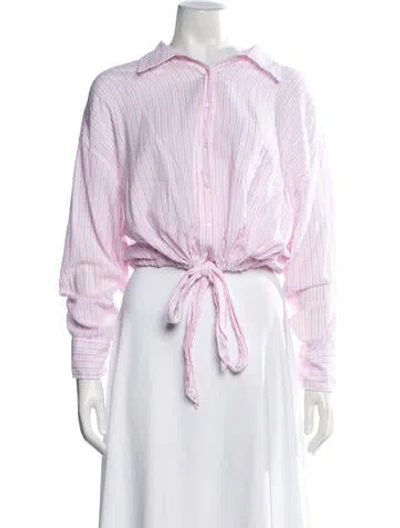 Pre-owned Xirena Striped Long Sleeve Button-up Top In Pink