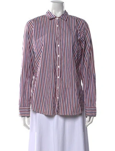 Pre-owned Xirena Striped Long Sleeve Button-up Top In Red