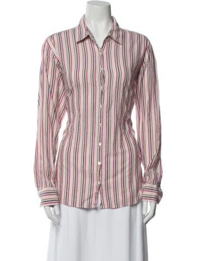 Pre-owned Xirena Striped Long Sleeve Button-up Top In White
