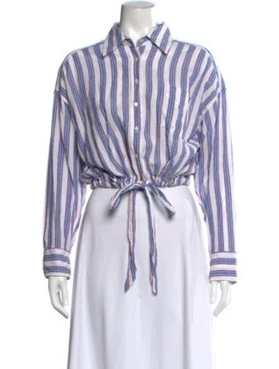 Pre-owned Xirena Striped Long Sleeve Button-up Top In White