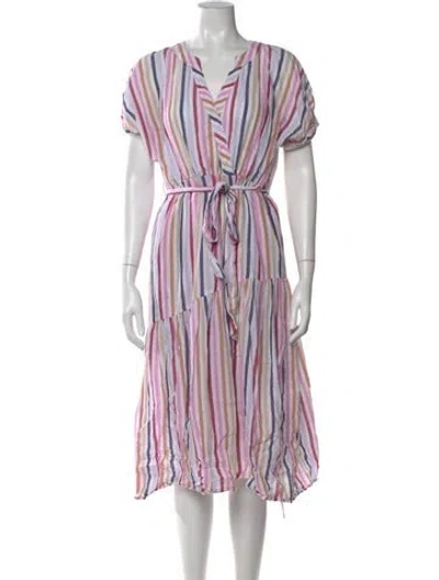 Pre-owned Xirena Striped Midi Length Dress In White