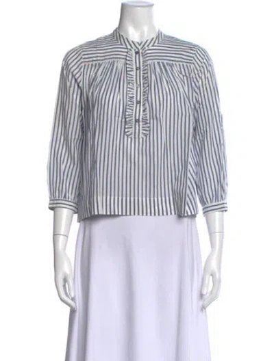 Pre-owned Xirena Striped Mock Neck Button-up Top In Blue