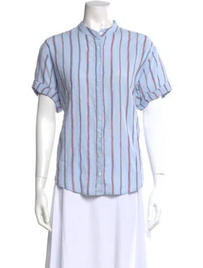 Pre-owned Xirena Striped Short Sleeve Blouse In Blue