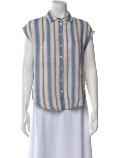 Pre-owned Xirena Striped Short Sleeve Blouse In Blue
