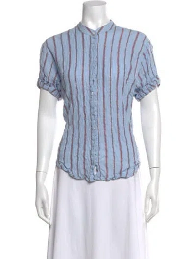 Pre-owned Xirena Striped Short Sleeve Blouse In Blue