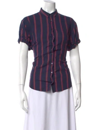 Pre-owned Xirena Striped Short Sleeve Blouse In Blue