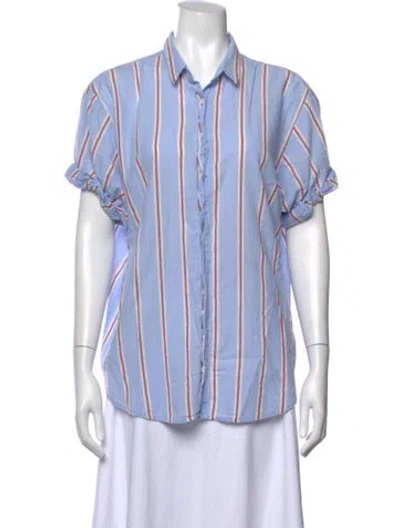 Pre-owned Xirena Striped Short Sleeve Blouse In Blue