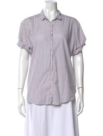 Pre-owned Xirena Striped Short Sleeve Blouse In Blue/white