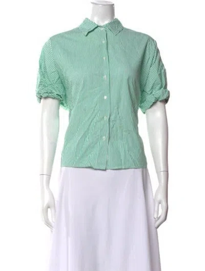 Pre-owned Xirena Striped Short Sleeve Blouse In Green