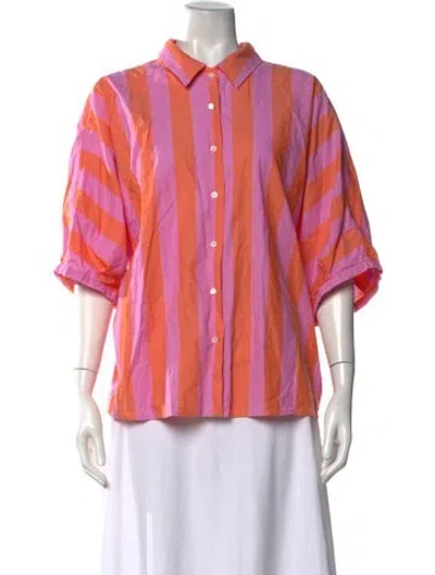 Pre-owned Xirena Striped Short Sleeve Blouse In Pink
