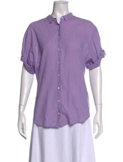 Pre-owned Xirena Striped Short Sleeve Blouse In Purple