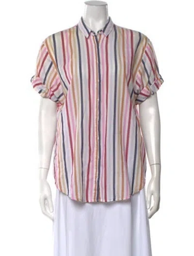 Pre-owned Xirena Striped Short Sleeve Blouse In White