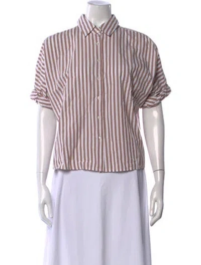 Pre-owned Xirena Striped Short Sleeve Blouse In White
