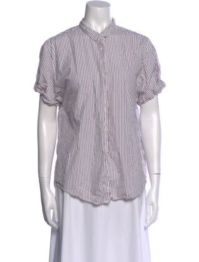 Pre-owned Xirena Striped Short Sleeve Button-up Top In Blue