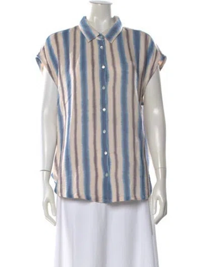 Pre-owned Xirena Striped Short Sleeve Button-up Top In Blue