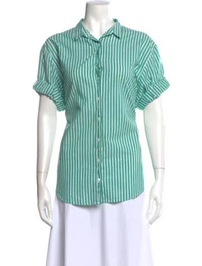 Pre-owned Xirena Striped Short Sleeve Button-up Top In Green