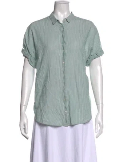 Pre-owned Xirena Striped Short Sleeve Button-up Top In Green