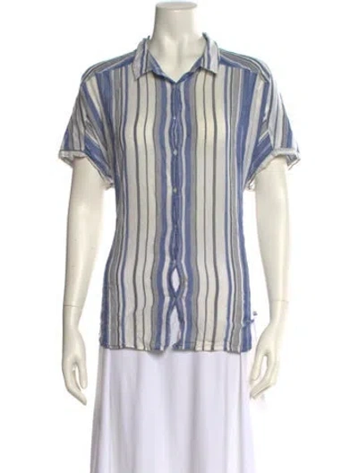 Pre-owned Xirena Striped Short Sleeve Button-up Top In Multi