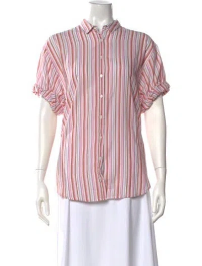 Pre-owned Xirena Striped Short Sleeve Button-up Top In Multi