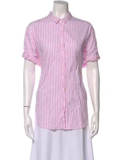 Pre-owned Xirena Striped Short Sleeve Button-up Top In Pink