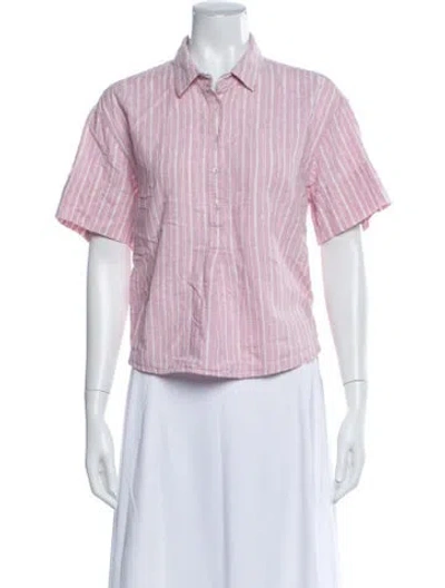 Pre-owned Xirena Striped Short Sleeve Button-up Top In Pink