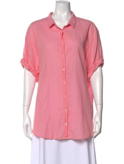 Pre-owned Xirena Striped Short Sleeve Button-up Top In Pink