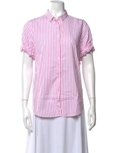 Pre-owned Xirena Striped Short Sleeve Button-up Top In Pink