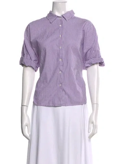 Pre-owned Xirena Striped Short Sleeve Button-up Top In Purple