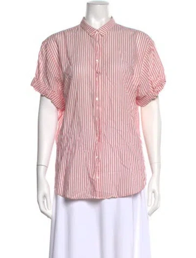 Pre-owned Xirena Striped Short Sleeve Button-up Top In Red
