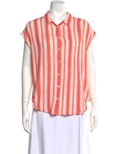 Pre-owned Xirena Striped Short Sleeve Button-up Top W/ Tags In Pink