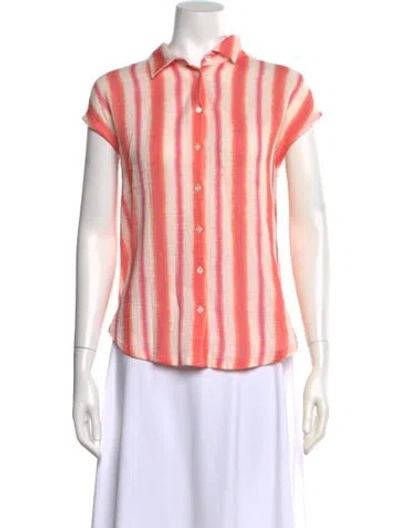 Pre-owned Xirena Striped Short Sleeve Button-up Top W/ Tags In Pink