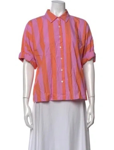Pre-owned Xirena Striped Short Sleeve Button-up Top W/ Tags In Pink