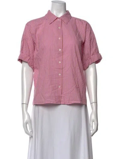 Pre-owned Xirena Striped Short Sleeve Button-up Top W/ Tags In Pink