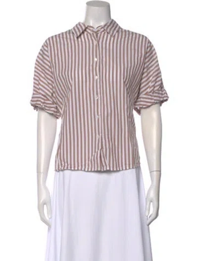 Pre-owned Xirena Striped Short Sleeve Button-up Top In White