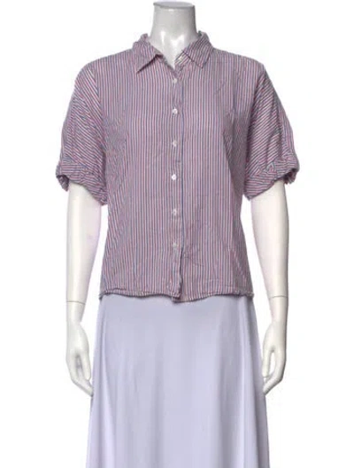 Pre-owned Xirena Striped Short Sleeve Button-up Top In White