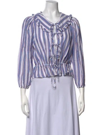 Pre-owned Xirena Striped Tie Neck Blouse In Blue