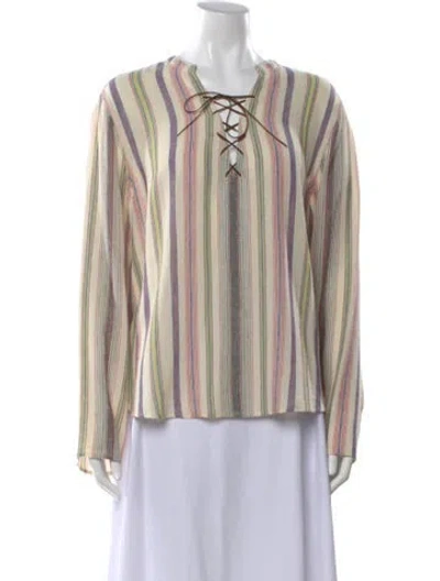 Pre-owned Xirena Striped Tie Neck Blouse W/ Tags In Neutral