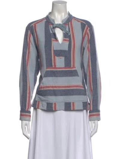 Pre-owned Xirena Striped Tie Neck Top In Blue